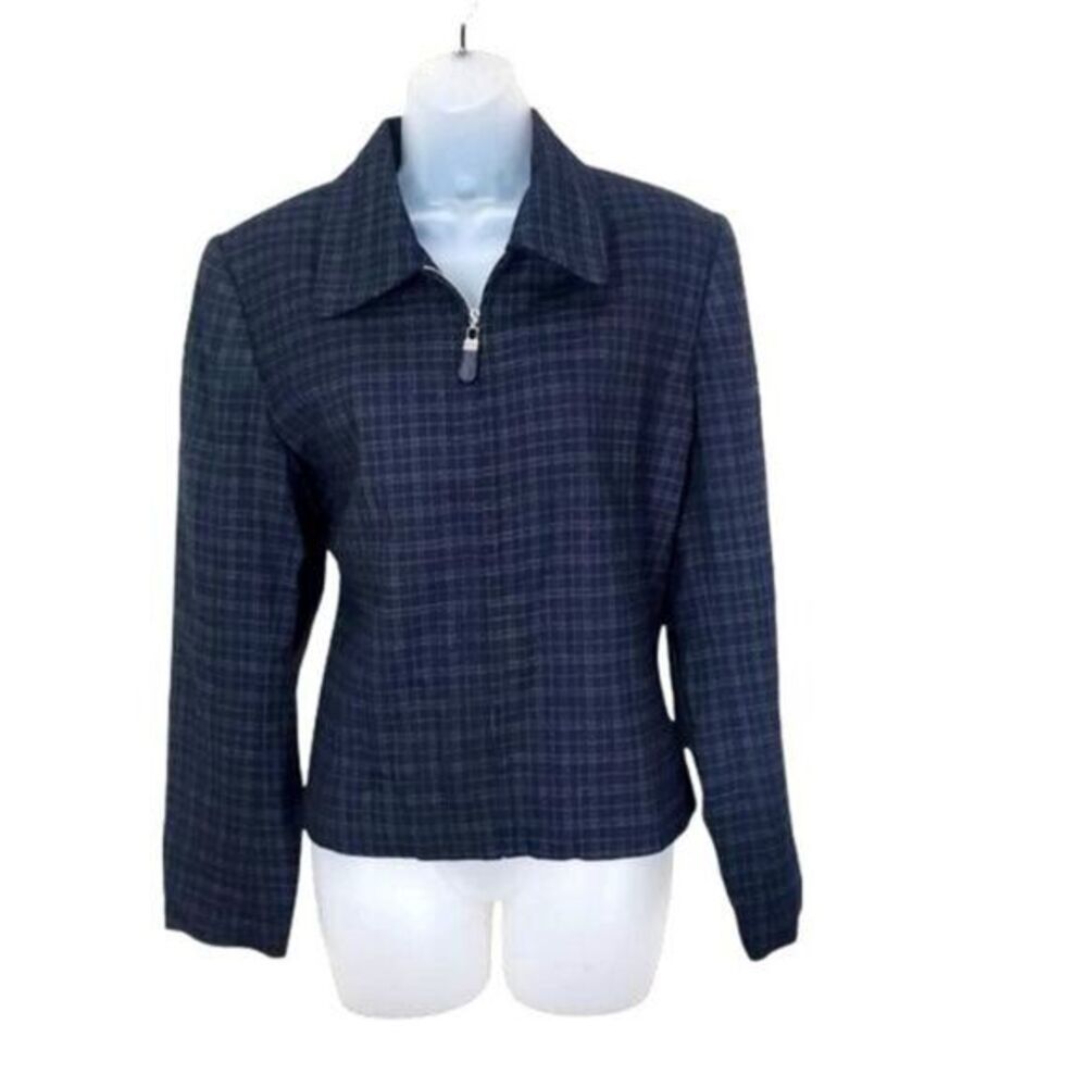 J. McLaughlin Wool‎ Plaid Zip Front Blazer Jacket Career Wear Size 8